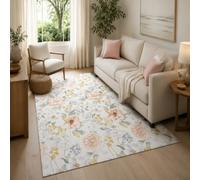 Générique Tapis Carré,Motifs Floraux Rose, Blanc, Bleu, Jaune et Vert, 150 x 150 cm, Tapis pour Salon Chambre Décoratif Coussin de Chaise Canapé Natte Coussinets,