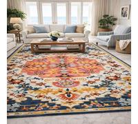 Générique Tapis Carré,Orange, Rose Fleuri, Jaune, Bleu, Blanc, Marron, 120 x 120 cm, Lavable Tapis pour Chambre Salon Cuisine Bureau Protection du Sol,Facile à Nettoyer,