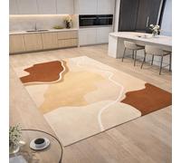 Générique Tapis Carré,Tableau Abstrait Moderne, Terracotta, Rouge orangé, Beige et Blanc, 160 x 160 cm, Lavable Tapis De Salon Chambre Poils Ras Décoration Maison,