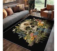 Générique Tapis Carré Tête De Mort Chambre 100x100 cm Motif Gothique Fantaisie, Tapis Cuisine Lavable Antidérapant Doux Poil Ras, Deco Chambre Moquette, j1d6286