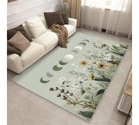 Générique Tapis Céleste Chambre 140 x 200 cm, Lavable Grand Tapis Salon Phases Lunaires Fleurs Sauvages, Poils Antidérapant Poils Ras Doux Moquette pour Bureau Cuisine Descente de Lit P-&111