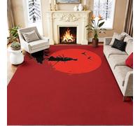 Générique Tapis Chambre 40 x 60 cm, Japonais Zen Soleil Rouge Samouraï Corbeau Tapis Salon Antidérapant Et Lavable pour Cuisine, Chambre d'enfant, Rouge Poil Ras Tapis De Marche