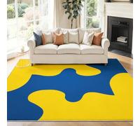 Générique Tapis Chambre 50 x 80 cm, Moderne Minimaliste Abstrait Pièce De Puzzle Tapis Salon Antidérapant Et Lavable pour Cuisine, Chambre d'enfant, Jaune-Bleu Poil Ras Tapis De Marche