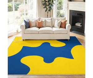 Générique Tapis Chambre 50 x 80 cm, Moderne Minimaliste Abstrait Pièce De Puzzle Tapis Salon Antidérapant Et Lavable pour Cuisine, Chambre d'enfant, Jaune-Bleu Poil Ras Tapis De Marche