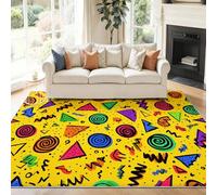 Générique Tapis Chambre 60 x 90 cm, Rétro Tendance Flèches Spirales Tapis Salon Antidérapant Et Lavable pour Cuisine, Chambre d'enfant, Jaune Poil Ras Tapis De Marche