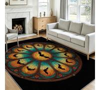 Générique Tapis Chambre Ado Adulte Tapis Sol Antidérapant Gothique Architecture Vintage, 3D Lavable Tapis de Salon Chauve-Souris Vitrail Carpets Décoration Chambre Couloir Cuisine, 180x240 cm