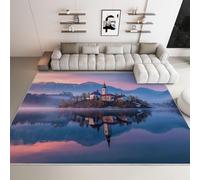 Générique Tapis Chambre d'enfants Filles garçons Moderne Île Coucher De Soleil Église Montagne, Poils Courts Doux Lavable Tapis 80 x 150 cm Antidérapant Fille, pour Entrée Salle à Manger Violet Clair