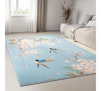 Générique Tapis Chambre Enfant Bleu, Est Fleurs Cerisiers en Fleurs Oiseaux - Tapis Enfant Facile d'entretien et Doux pour Chambres à Coucher Salle de Jeu Chambre Fille Garçon Bébé 160 x 230 cm