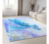 Générique Tapis Chambre Enfant Bleu Violet, Rêve Océan Tortue De Mer - Tapis Enfant Facile d'entretien et Doux pour Chambres à Coucher Salle de Jeu Chambre Fille Garçon Bébé 120 x 160 cm