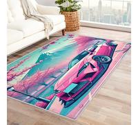 Générique Tapis Chambre JDM - Tapis Voiture de Sport Rose, Tapis Couloir Salon Chambre Voiture de Course Fille, Moquette Antidérapant et Lavable, Tapis de Sol Interieur Doux à Poil Ras, 80x150 cm