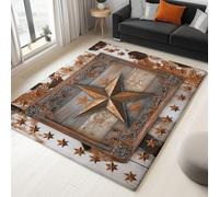 Générique Tapis Chambre S 60x90 cm Cowboy - Style Western Rétro Stars pour Garçon - Poils Courts - Gris