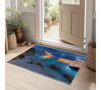 Générique Tapis Chambre Salon Moderne Plage Nuages Île Ville Antidérapant Lavable, Tapis de Porte Fausse Laine Doux Absorbant, Intérieur Cuisine Entrée Couloir Devant Évier 60 x 90 cm Bleu Foncé