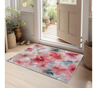Générique Tapis Chambre Salon Rétro Fleurs Plantes Feuilles Art Antidérapant Lavable, Tapis de Porte Fausse Laine Doux Absorbant, Intérieur Cuisine Entrée Couloir Devant Évier 140 x 200 cm Rose