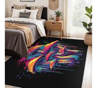 Générique Tapis Champignon Psychédélique 240 x 340 cm, Grand Tapis Décoration Salon Chambre, Motif Champignon Psychédélique Coloré, Antidérapant Lavable Doux à Poils Ras, Noir Bleu Orange O-fd11