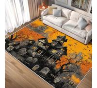 Générique Tapis Château Horreur Lavable 200x300 - Motif Tombeau Oiseau Arbre, Grand Tapis Salon Chambre Cuisine Antidérapant Poil Court Doux Decoration Maison Carpet, FD071