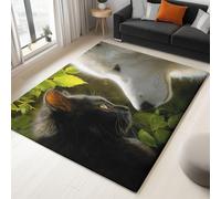 Générique Tapis Chats et Feuilles Vertes Taille Standard 120x170 cm Style Mignon Idéal pour Chambre de Fille ou Cuisine Lavable