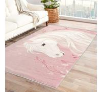 Générique Tapis Cheval Blanc Lavable 200x250, Grand Tapis Salon Chambre Cuisine, Motif Magnifique Animaux Fleurs, Antidérapant, Poil Court, Doux, Decoration Maison