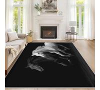 Générique Tapis Cheval, Grand Tapis Salon 120x170 Cheval Noir Blanc Carpette Chambre, Flanelle Poil Ras Moelleux - Antidérapa Lavable en Machine H-70