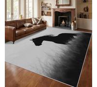 Générique Tapis Cheval Noir, Grand Tapis Salon 140x200 Prairie Animaux Ferme Carpette Chambre, Flanelle Poil Ras Moelleux - Antidérapa Lavable en Machine H-95