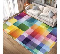 Générique Tapis Coloré Retro Lavable 200x300 - Motif Plaid Années 70, Grand Tapis Salon Chambre Cuisine Antidérapant Poil Court Doux Decoration Maison Carpet, FD2191