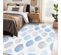 Générique Tapis Coquillage Côtier 200 x 300 cm, Grand Tapis Décoration Salon Chambre, Motif Coquille Saint-Jacques Nautique Moderne, Antidérapant Lavable Doux à Poils Ras, Gris Bleu O-fd11