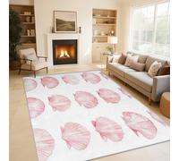 Générique Tapis Coquillage, Grand Tapis Salon 200x300 Coquille Saint-Jacques Rose Carpette Chambre, Flanelle Poil Ras Moelleux - Antidérapa Lavable en Machine H-19
