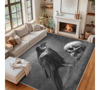 Générique Tapis Corbeau Gothique Interieur 80 x 120 cm, Tapis Salon Crâne Corbeau Horrifique Chambre, Moquette Motif Antidérapant Lavable Poil Ras Doux, Décoration Intérieure QAZ44