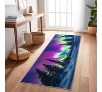 Générique Tapis Couloir 50 x 140 cm Cuisine Antidérapant Doux Long Tapis, Neige Aurores Boréales Lavable Violet Bleu Descente de Lit Tapis de Passage Décoration de Chambre Escalier Balcon