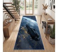 Générique Tapis Couloir 60 x 240 cm Lavable Univers Science-Fiction Espace | Tapis de Passage Antidérapant Vaisseau Spatial Planète Terre Poil Ras Entree Interieur pour Salon Chambre Entrée Cuisine