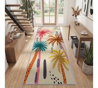 Générique Tapis Couloir 80 x 200 cm Lavable en Machine Pop Art Été Tropical | Tapis de Passage Antidérapant Plage Rouge Bleu Palmiers Doux Poil Ras Entree Interieur pour Salon Chambre Entrée Cuisine