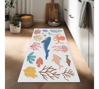 Générique Tapis Couloir Doux Style Bande Dessinée Antiderapant 60 x 180 cm, Tapis de Passage Coureur Lavable en Machine Coraux De L'Océan Poissons pour Couloir Cuisine Entrée Buanderie
