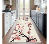 Générique Tapis Couloir Fleur de Cerisier, Tapis de Couloir Ventilateur Fleurs 80x200, pour Cuisine, Entree Interieur, Chambre, Descente de Lit, Lavable, Antidérapant, Poil Court e865