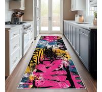 Générique Tapis Couloir Graffiti, Tapis de Couloir Rue Art 80x200, pour Cuisine, Entree Interieur, Chambre, Descente de Lit, Lavable, Antidérapant, Poil Court e902