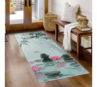 Générique Tapis Couloir Japonaise, Tapis de Couloir Bambou Pierre Zen Fleur Lotus 80x200, pour Cuisine, Entree Interieur, Chambre, Descente de Lit, Lavable, Antidérapant, Poil Court i2218