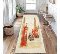 Générique Tapis Couloir Londres, Tapis de Couloir Phone Booth Big Ben Retro 50x120, pour Cuisine, Entree Interieur, Chambre, Descente de Lit, Lavable, Antidérapant, Poil Court aRa182