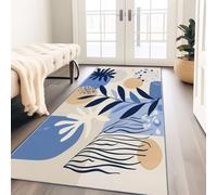 Générique Tapis Couloir Long 60 x 150 cm Super Doux Éléments Végétaux Tapis Cuisine Devant Evier Antidérapant et Lavable en Machine, Beige Bleu pour Salon Entrée Chambre Buanderie