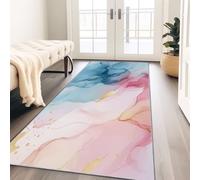 Générique Tapis Couloir Long 80 x 200 cm Super Doux Art Fluide À L'Aquarelle Tapis Cuisine Devant Evier Antidérapant et Lavable en Machine, Bleu Clair Rose pour Salon Entrée Chambre Buanderie