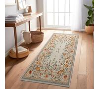 Générique Tapis Couloir Long 80 x 200 cm Super Doux Oiseaux À L'Aquarelle Fleurs Tapis Cuisine Devant Evier Antidérapant et Lavable en Machine, Beige pour Salon Entrée Chambre Buanderie
