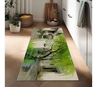 Générique Tapis Couloir Long 90 x 150 cm Lavable en Machine Tapis De Passage Antiderapant Doux Poil Ras, Représentant Rivière d'une Ancienne Ville Paillasson Cuisine Salle A Manger Chambre, Vert