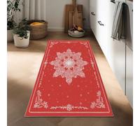 Générique Tapis Couloir Long Noël Flocons De Neige Frontières 50 x 140 cm Doux Antidérapant Tapis Étroit, Lavable Moquette Cuisine Long, Coureur de Passage pour Cuisine Couloir Passage Chambre, Rouge