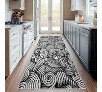 Générique Tapis Couloir Spirale Noir et Blanc, Tapis de Couloir Tourbillon Abstrait 60x240, pour Cuisine, Entree Interieur, Chambre, Descente de Lit, Lavable, Antidérapant, Poil Court i344