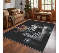 Générique Tapis Crâne Baiser Lavable 150x200, Tapis Salon Chambre, Motif Squelette Gothique Valentin, Antidérapant, Poil Court, Doux, Decoration Maison