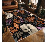 Générique Tapis Crâne Fleur Lavable 120x170 - Motif Branche Feuille Fleurs Lune, Tapis Salon Chambre Antidérapant Poil Court Doux, Decoration Chambre Descente de Lit, FD666