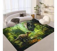 Générique Tapis Cuisine 100x150 cm Imitation Cachemire Lavable Dinosaure Motif Rétro Forêt Plantes 3D Antidérapant Nettoyage Facile à la Machine ou à la Main Idéal pour Entrée Studio Côté Lit Q-3