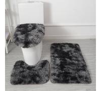 Générique Tapis de Bain 3 Pièces en Microfibre Ultra Douce - Antidérapant, Absorbant, Lavable en Machine, Tapis Contour WC et Housse de Couvercle de Toilette (Noir dégradé)