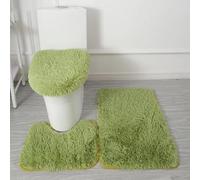 Générique Tapis de Bain 3 Pièces en Microfibre Ultra Douce - Antidérapant, Absorbant, Lavable en Machine, Tapis Contour WC et Housse de Couvercle de Toilette (Vert foncé)