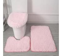 Générique Tapis de Bain 3 Pièces en Microfibre Ultra Douce - Antidérapant, Absorbant, Lavable en Machine, Tapis Contour WC et Housse de Couvercle de Toilette (Rose Clair)