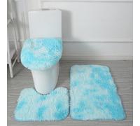 Générique Tapis de Bain 3 Pièces en Microfibre Ultra Douce - Antidérapant, Absorbant, Lavable en Machine, Tapis Contour WC et Housse de Couvercle de Toilette (Bleu Clair dégradé)