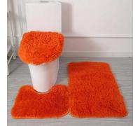 Générique Tapis de Bain 3 Pièces en Microfibre Ultra Douce - Antidérapant, Absorbant, Lavable en Machine, Tapis Contour WC et Housse de Couvercle de Toilette (Rouge orangé)