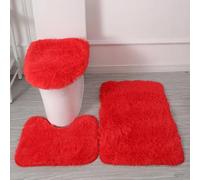 Générique Tapis de Bain 3 Pièces en Microfibre Ultra Douce - Antidérapant, Absorbant, Lavable en Machine, Tapis Contour WC et Housse de Couvercle de Toilette (Rouge Vif)